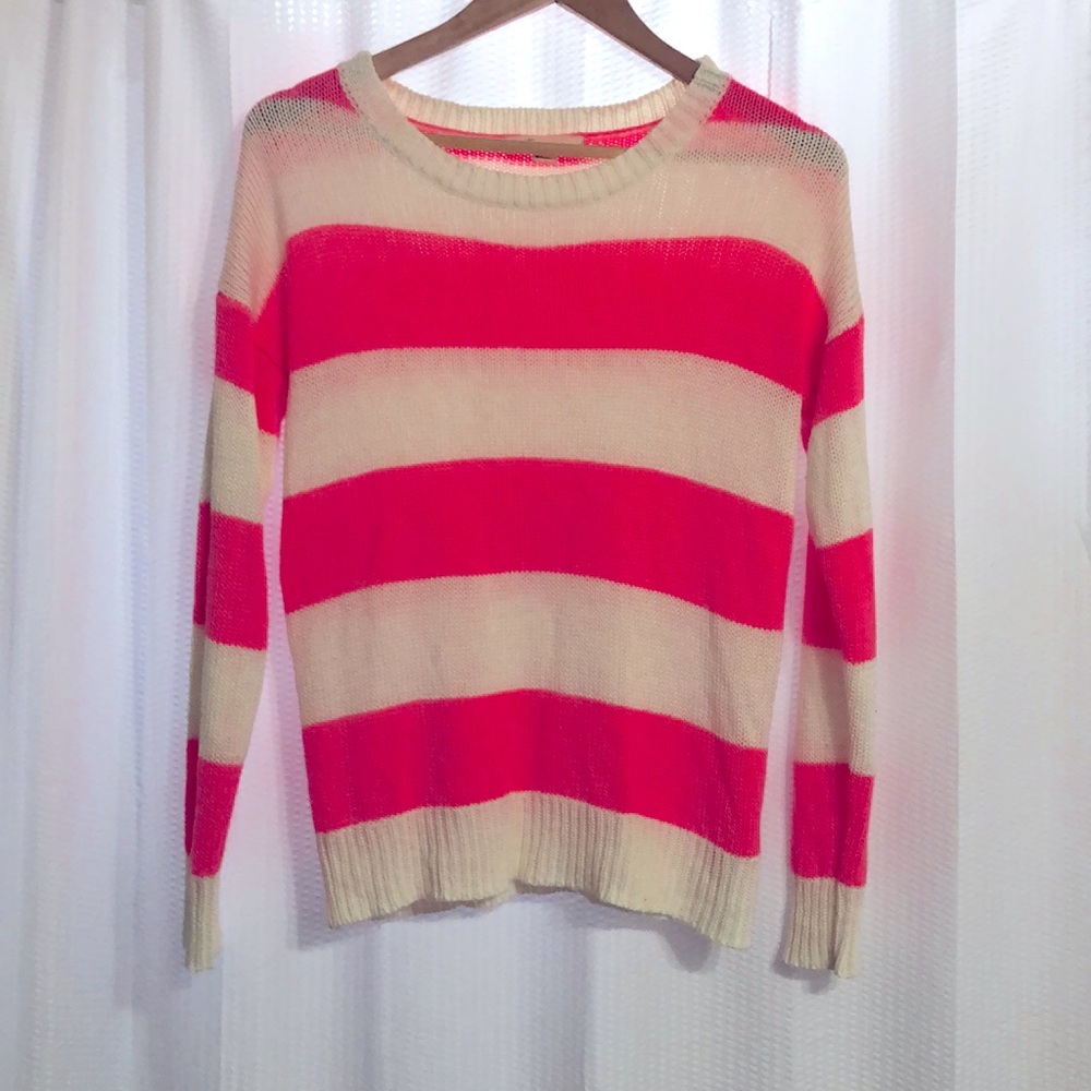Pink and white striped knit sweater